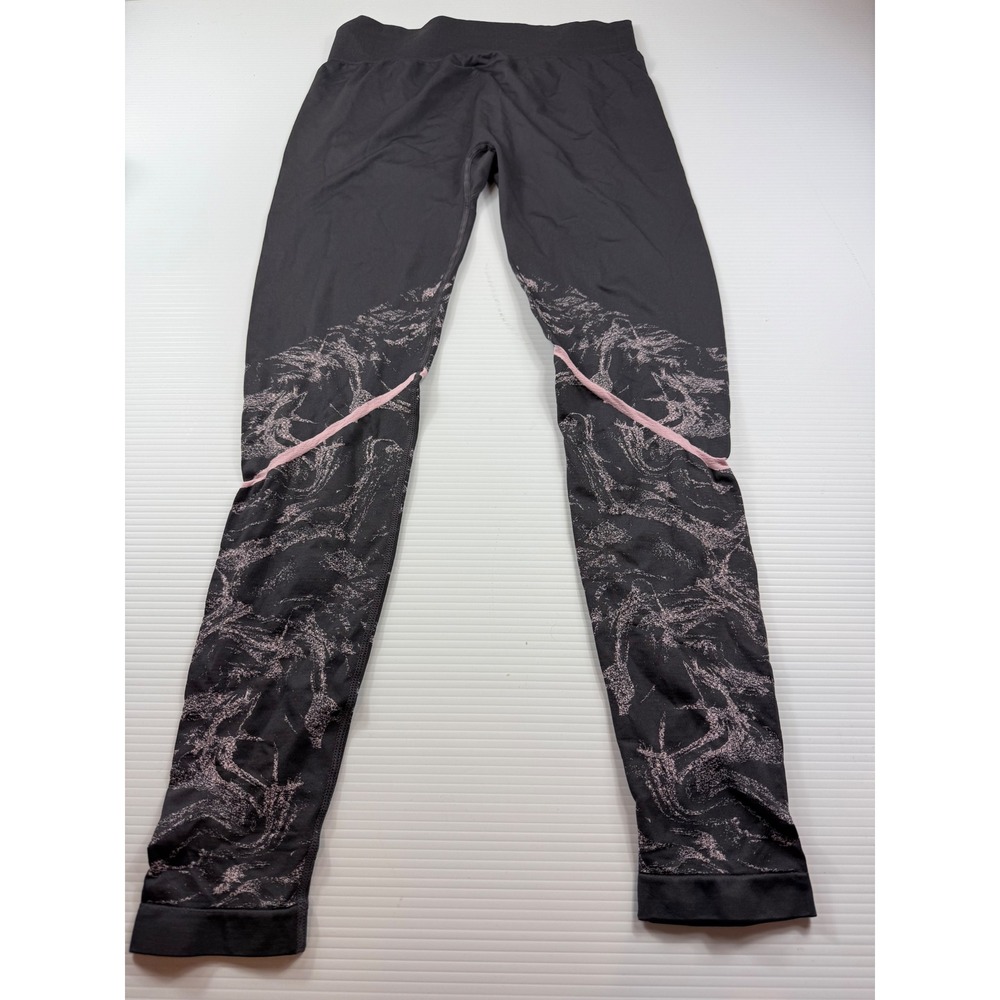 Fabletics‎ Black gray Marble Graphic Seamless High Waist Leggings Heel Cutouts L